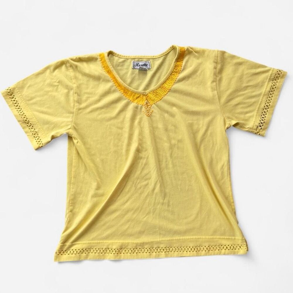 Vintage Yellow blouse with lace trim and eyelet detailing